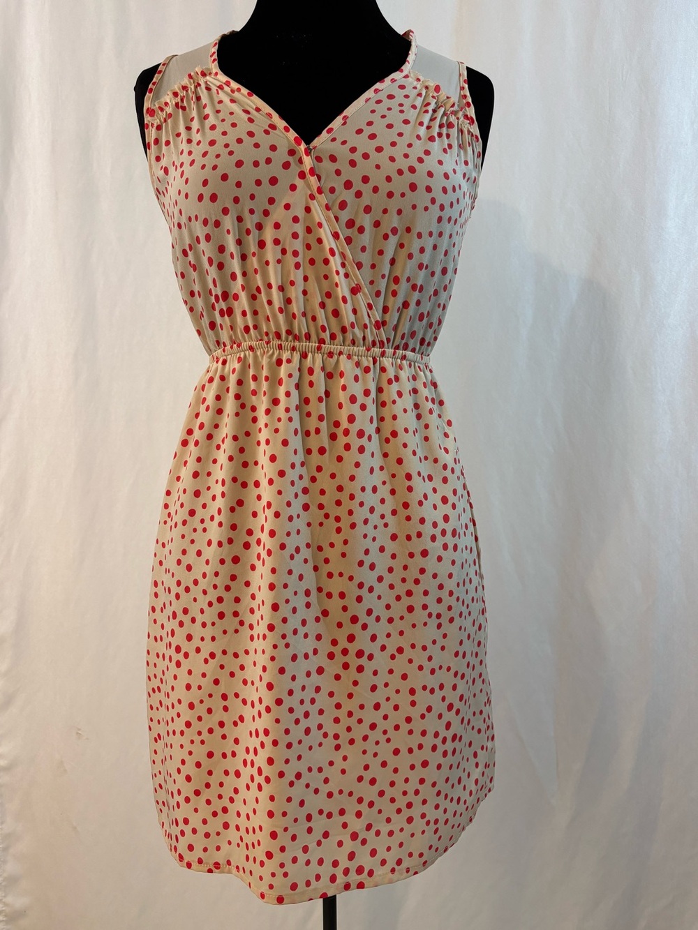 YA Los Angeles Silk Blend Red Polka Dot Dress Keyhole Back Coquette Retro Size S